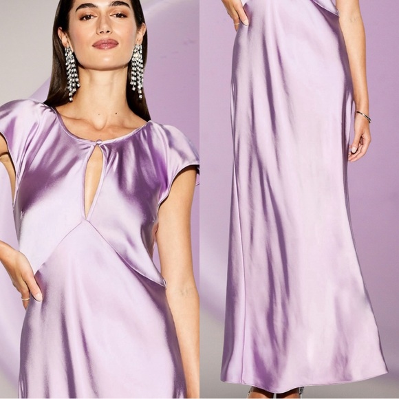 NWTS💓THE OCCASION L💓ELITE LINE LILY MIST SATIN FLUTTER SLEEVE FITTED MIDI MAXI - Picture 1 of 16